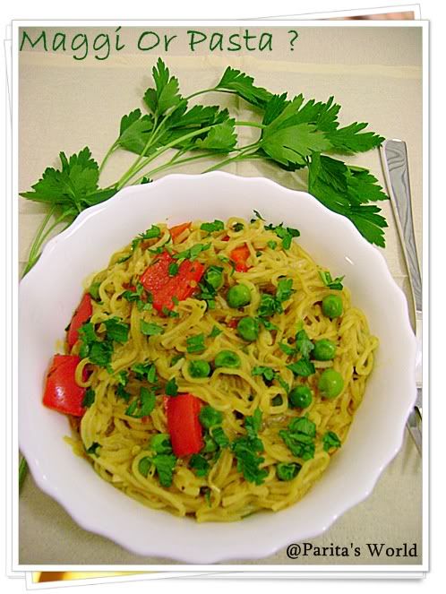 Italian,Noodles,Maggi,Vegetarian,Vegetables,Parsley,Bell Peppers,Green Peas