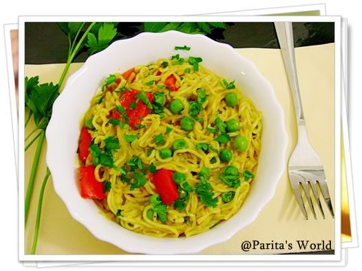 Italian,Noodles,Maggi,Vegetarian,Vegetables,Parsley,Bell Peppers,Green Peas