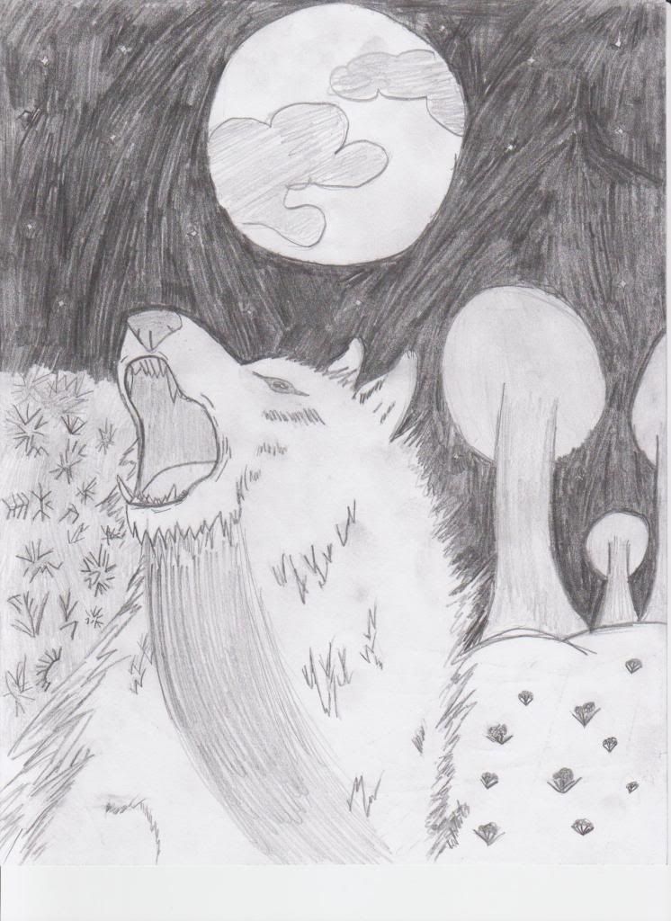 Cartoon Wolf Howling At Moon. wolf howling at the moon